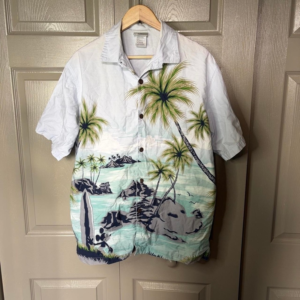 Disney surf button up shirt Size M tropical beach polo mickey mouse